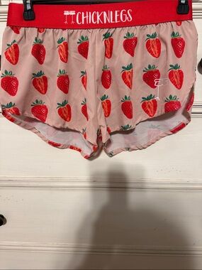 Chicknlegs Pink Strawberry Print Athletic Shorts